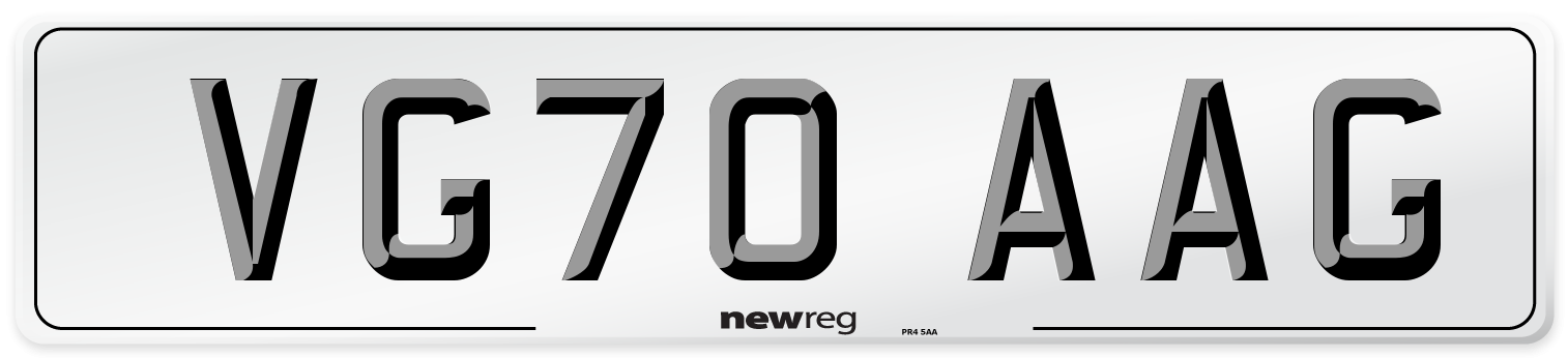 VG70 AAG Number Plate from New Reg